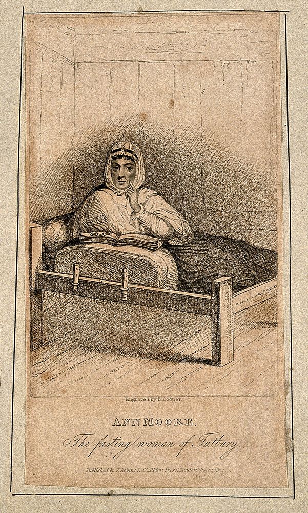 Ann Moore, a fraudulent fasting woman. Stipple engraving by R. Cooper, 1822.