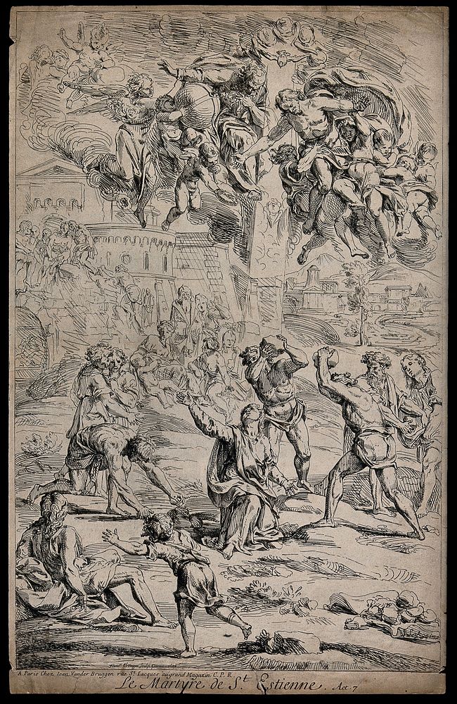 Martyrdom of Saint Stephen. Etching F. Ertinger, 1683, after R. de Lafage.