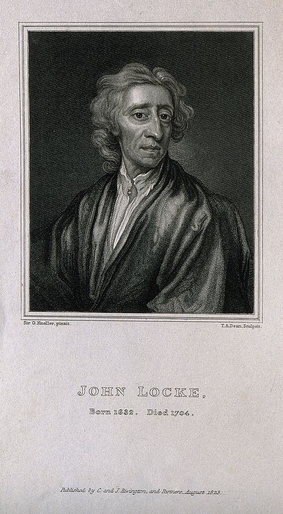 John Locke. Stipple engraving by T. A. Dean, 1823, after Sir G. Kneller.