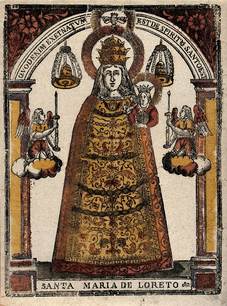 The Virgin of Loreto. Coloured woodcut.