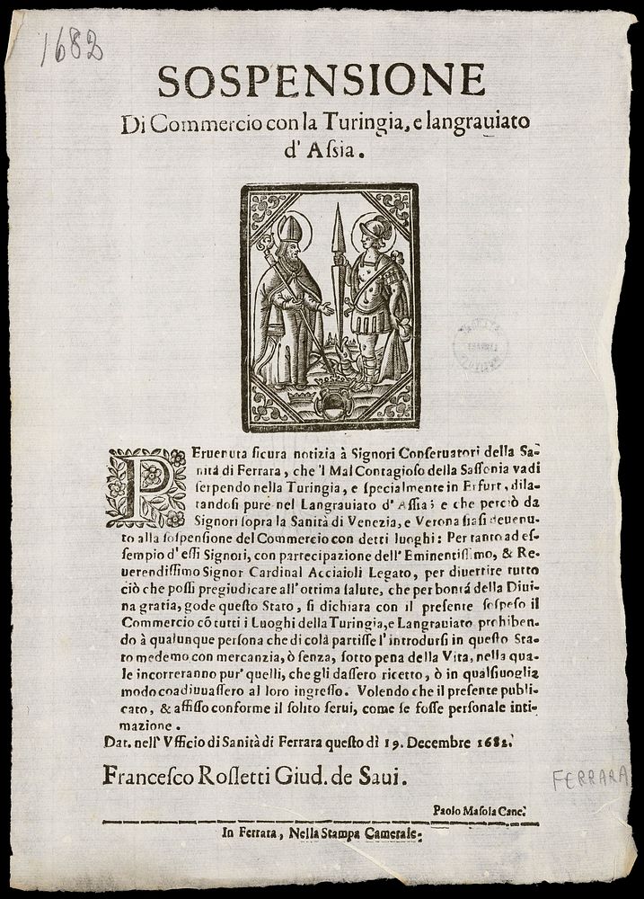 Sospensione di commercio con la Turingia, e langraviato d'Assia / Francesco Rossetti.