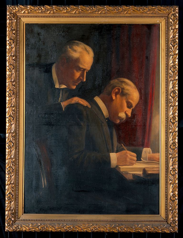 Sir Francis Laking and Sir Frederick Treves. Oil painting by Harry Herman Salomon after a photograph.