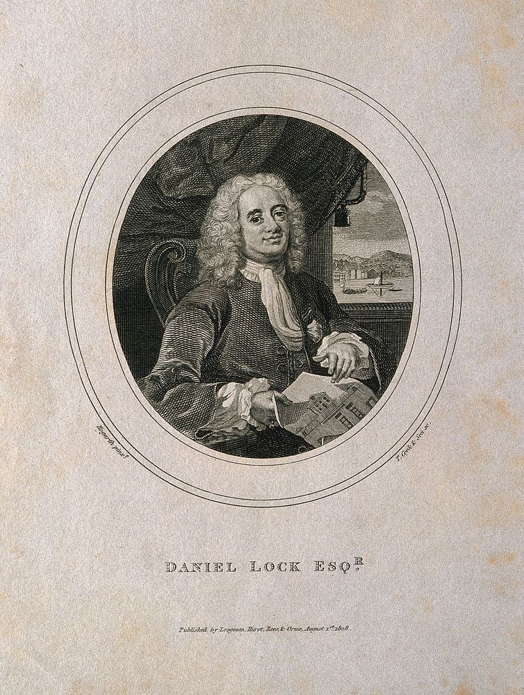 Daniel Lock. Line engraving by T. Cook & Son, 1808, after W. Hogarth.