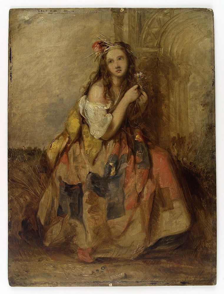 Mad Margery, a young woman driven mad and living in the fields. Oil painting attributed to J.J. Hill, 18--.