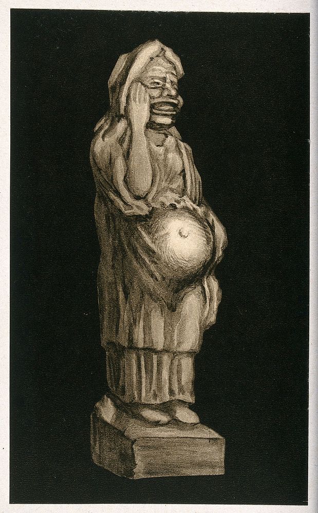 A statuette of a pregnant woman. Process print, 1921.