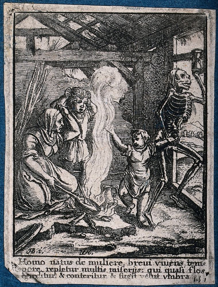 The dance of death: the child. Etching by Wenceslaus Hollar after Hans Holbein the younger.