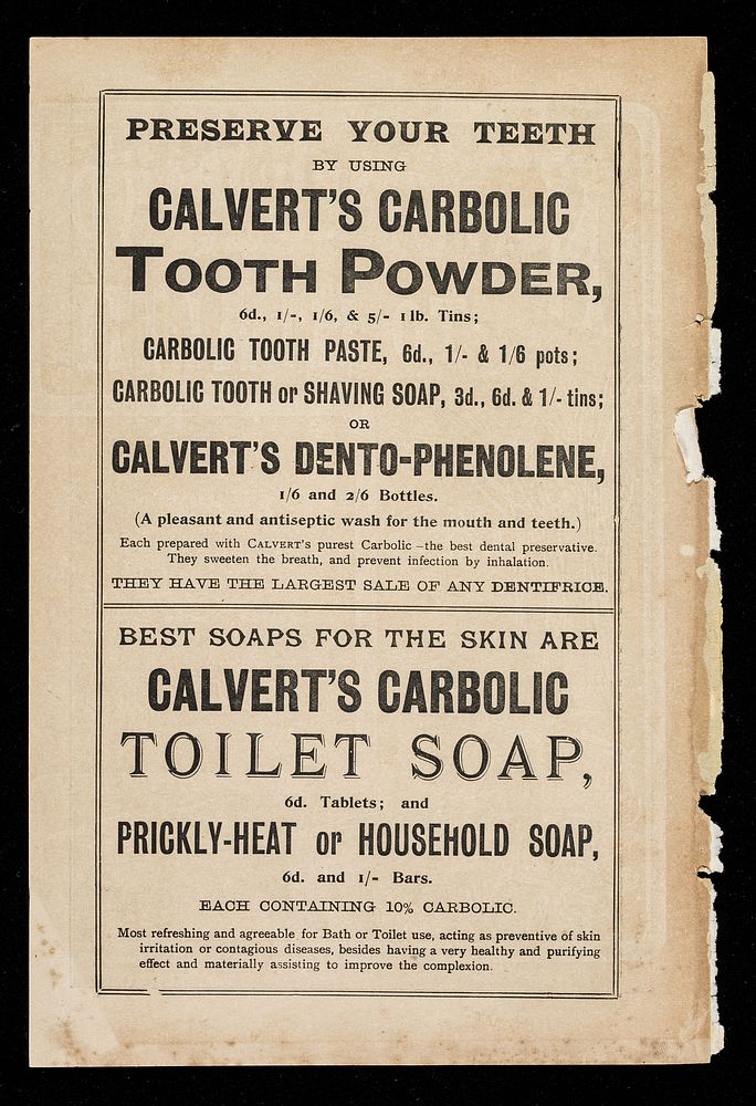 Calvert's Carbolic Ointment : preserve your teeth by using Calvert's Carbolic Tooth Powder.