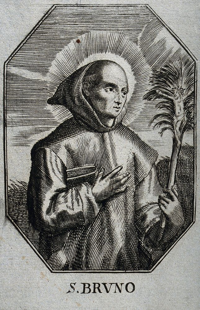 Saint Bruno. Line engraving.