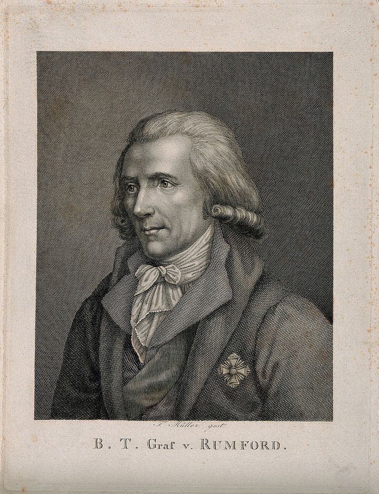 Sir Benjamin Thompson, Count von Rumford. Line engraving by T. Müller.