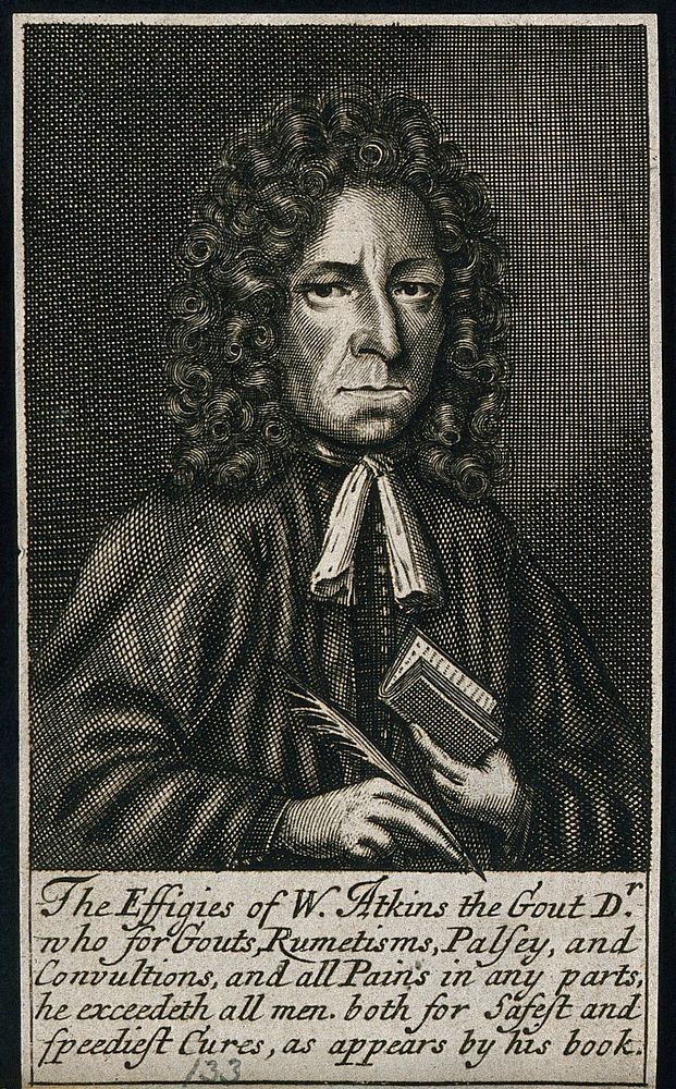 William Atkins. Line engraving by T. Fabian, 1694.