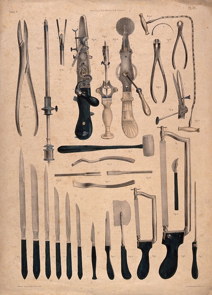 Surgical instruments, including saws, pliers | Free Photo Illustration ...