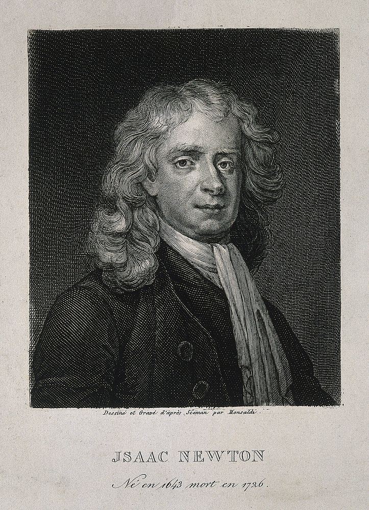 Sir Isaac Newton. Line engraving by A. M. Monsaldi after E. Seeman, 1726.