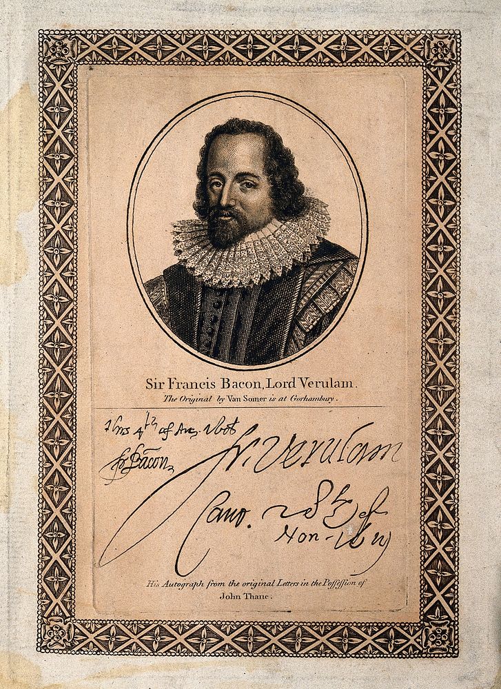 Francis Bacon, Viscount St Albans. Line engraving after P. van Somer.