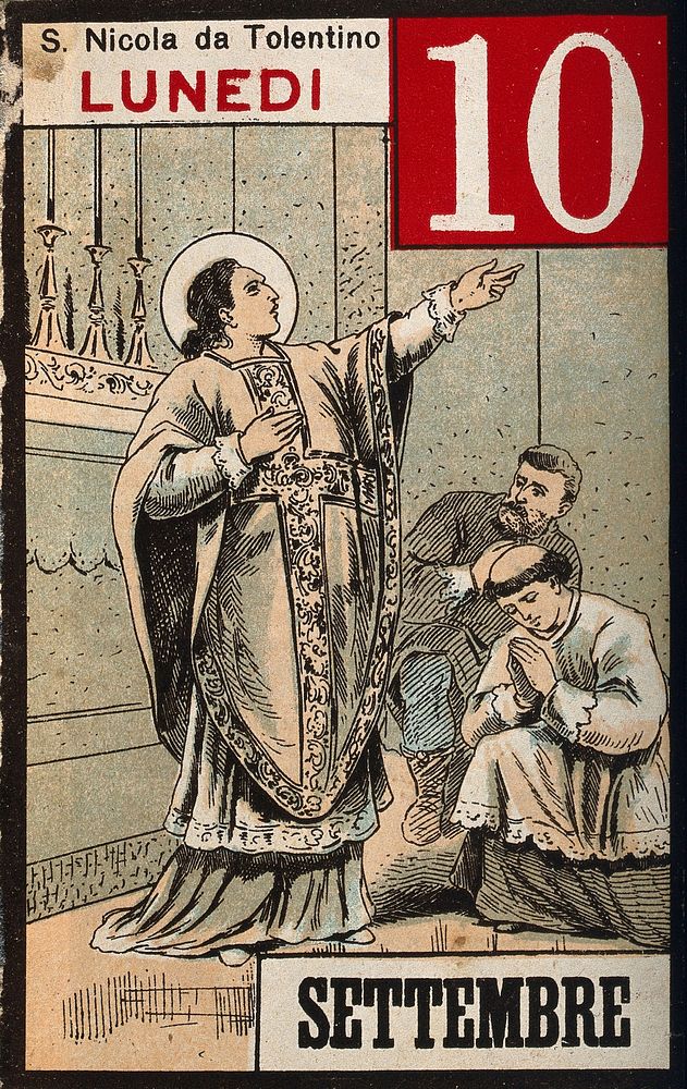 Saint Nicholas of Tolentino. Colour photogravure, 1898.