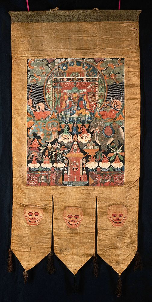 Attributes of Ma-cig dpal-gyi Lha-mo in a "rgyan tshogs" banner. Distemper painting by a Tibetan painter.