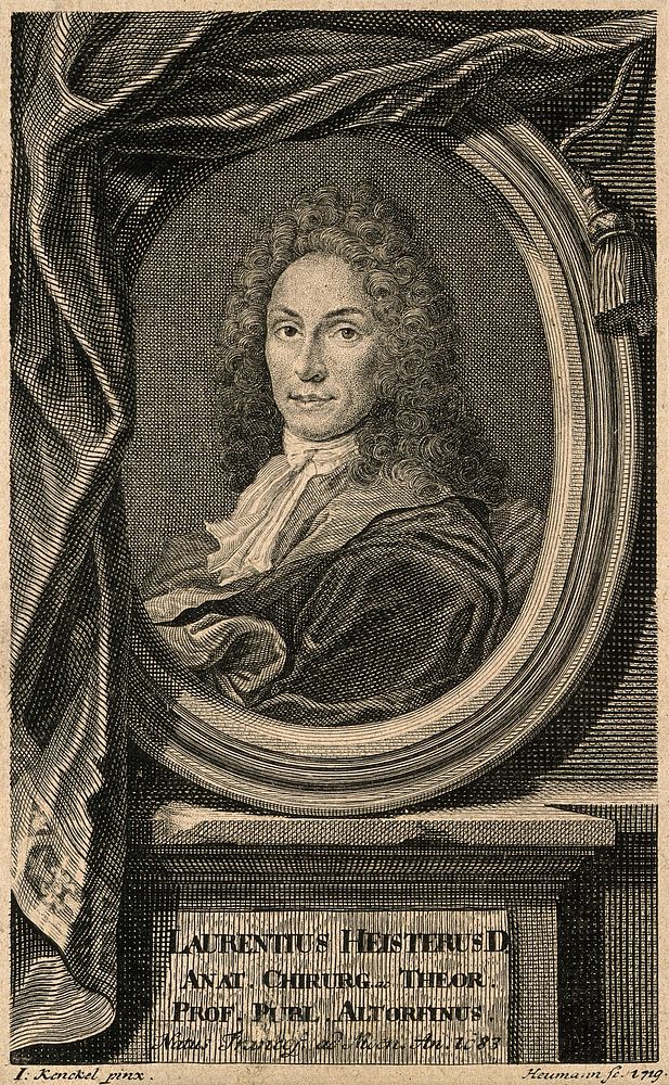 Lorenz Heister. Line engraving by G. D. Heumann, 1719, after J. Kenckel.