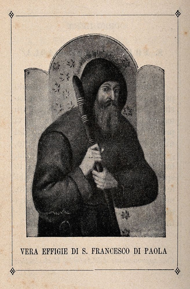 Saint Francis of Paula, head and shoulders with stars in the background. Halftone, 1880/1930.