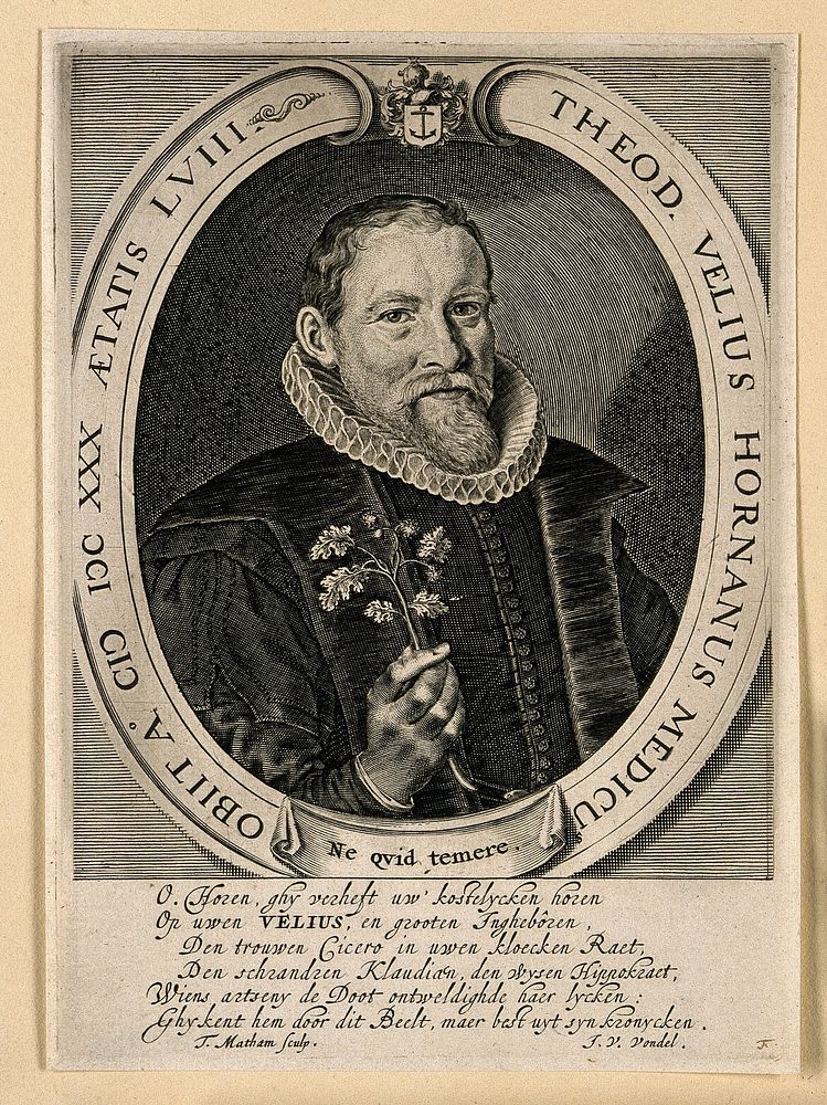 Theodor Velius. Line engraving by T. Matham.