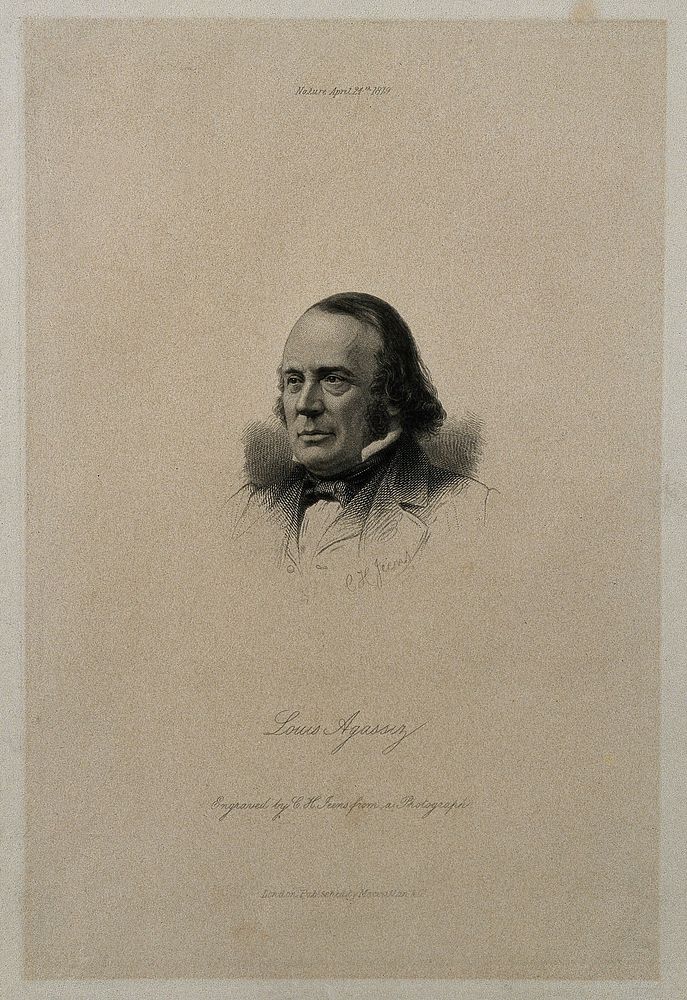 Louis Agassiz. Stipple engraving by C. H. Jeens, 1879, after a photograph.