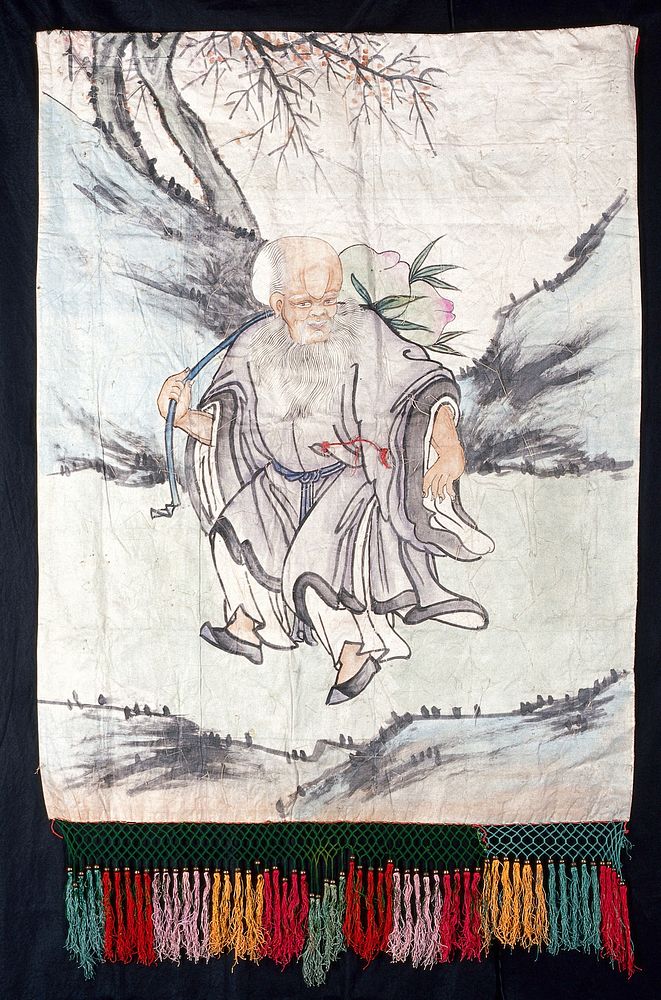 Wanshou, the astral god of longevity . Watercolour and embroidery by a Chinese artist or artists.