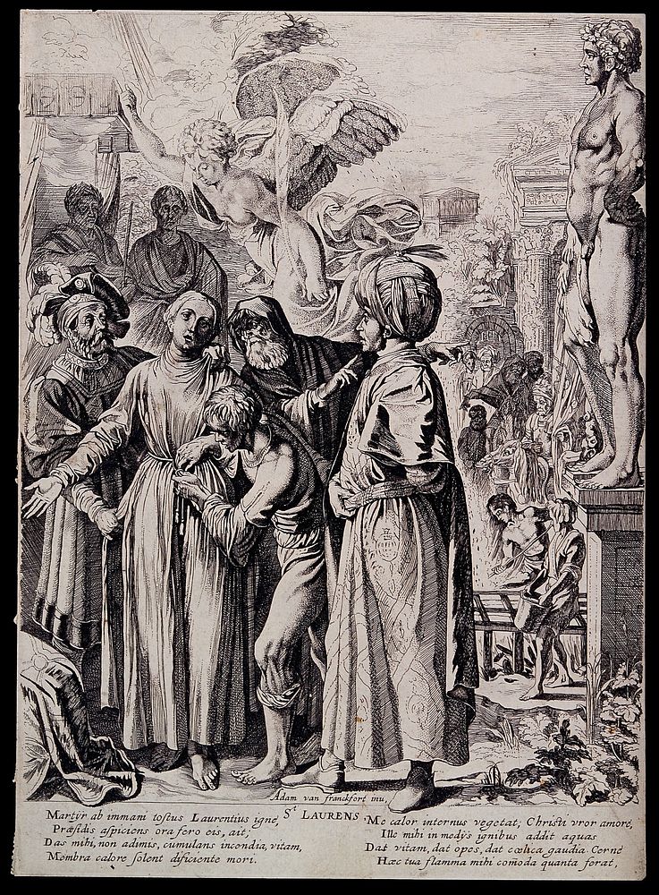 The martyrdom of Saint Laurence of Rome. Etching by P. Soutman after A. Elsheimer.