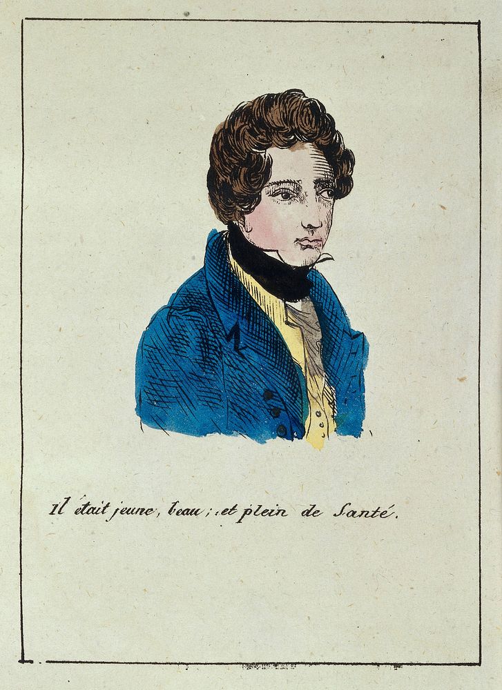 Hand-coloured engraving: il etait jeune...