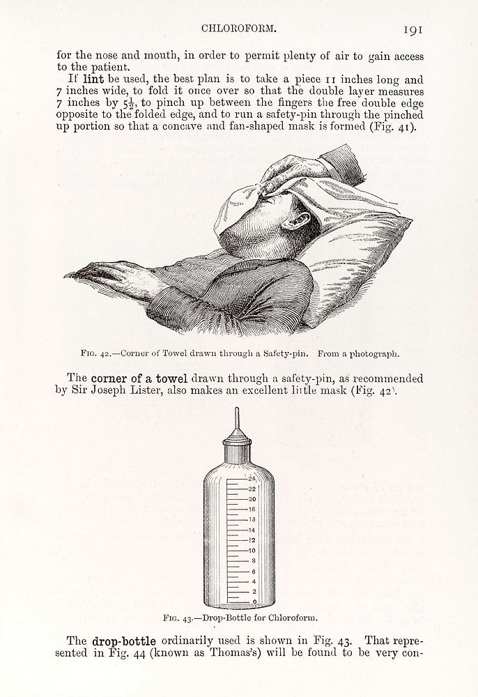 Patient being given chloroform (T) Chloroform bottle (B)