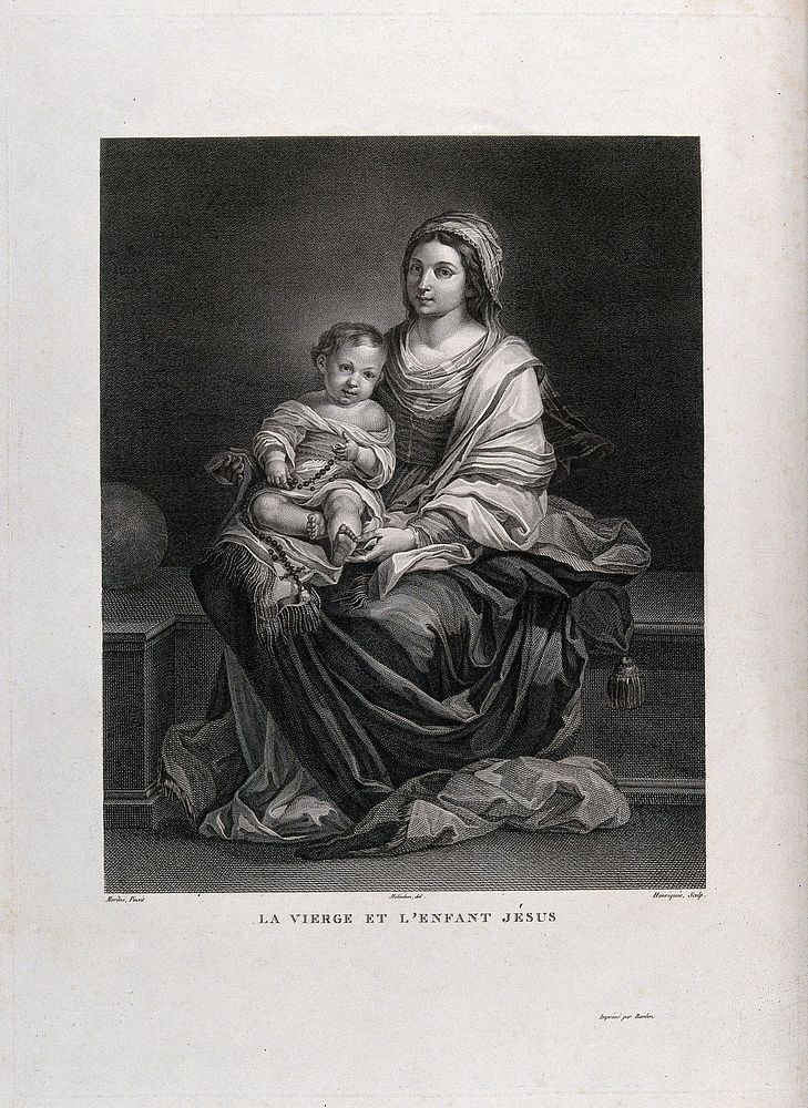Saint Mary (the Blessed Virgin) with the Christ Child. Engraving by B.L. Henriquez after Molenchon after B.E. Murillo.