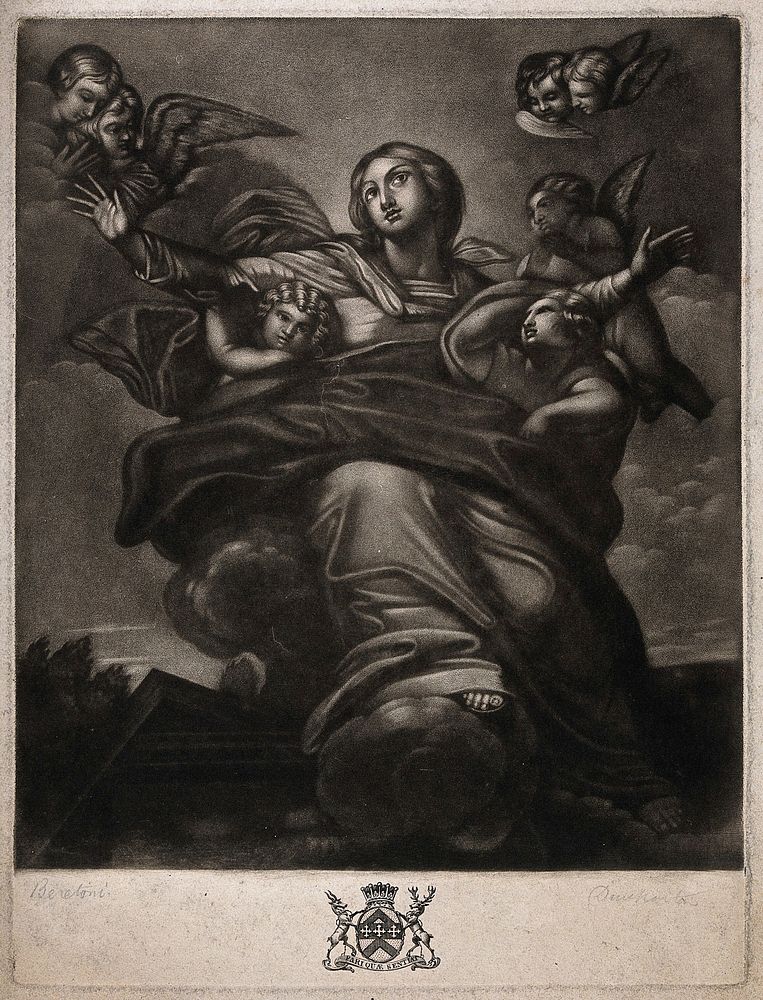 The Assumption of the Virgin Mary. Mezzotint by R. Dunkarton after P. da Cortona.