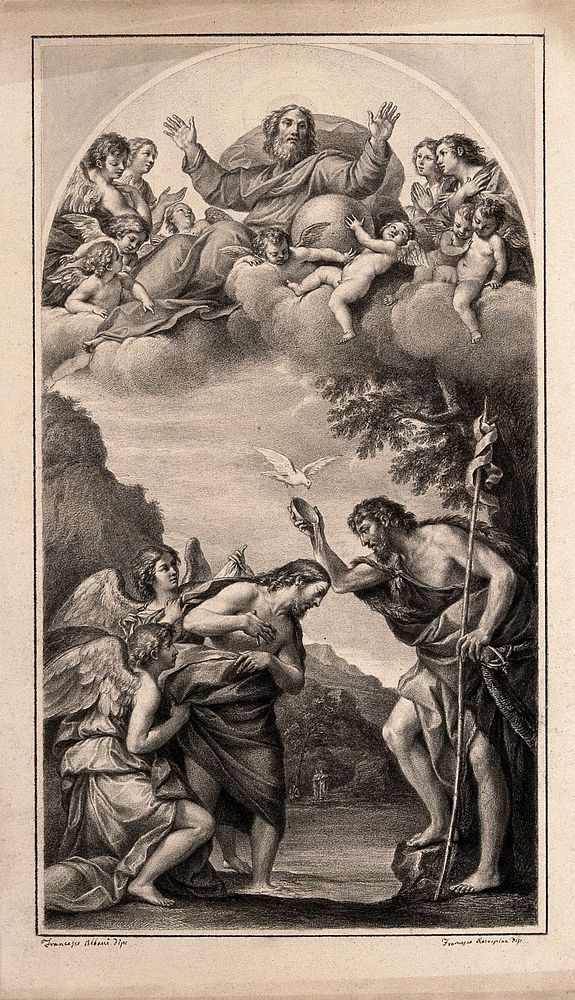 The baptism of Christ. Drawing by F. Rosaspina, 1830, after F. Albani.