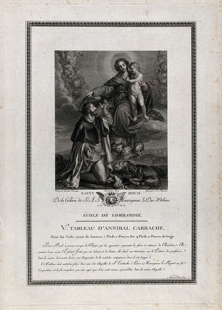 Saint Roch. Engraving by A.L. Romanet after Annibale Carracci.