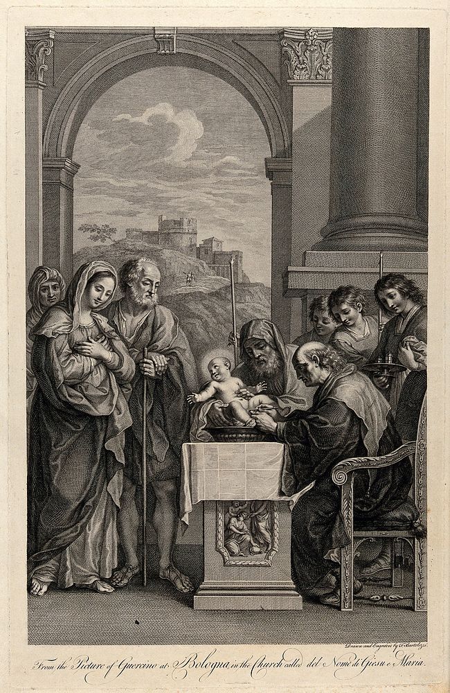 The circumcision of Christ. Engraving by F. Bartolozzi after G.F. Barbieri, il Guercino.