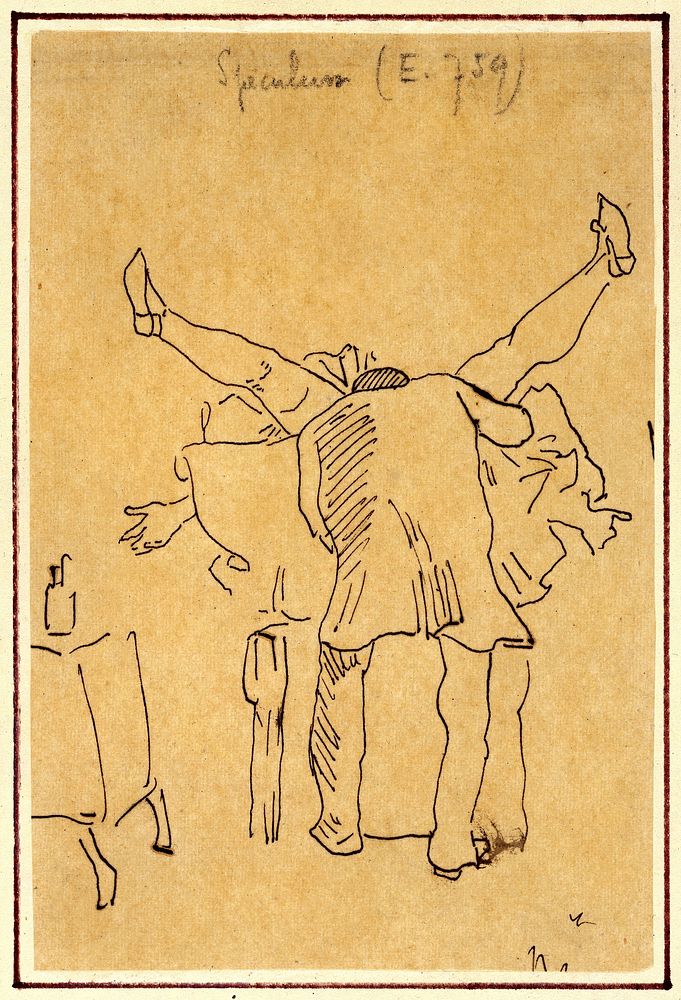 A surgeon or gynaecologist examining a woman with a vaginal speculum. Drawing by Félicien Rops.