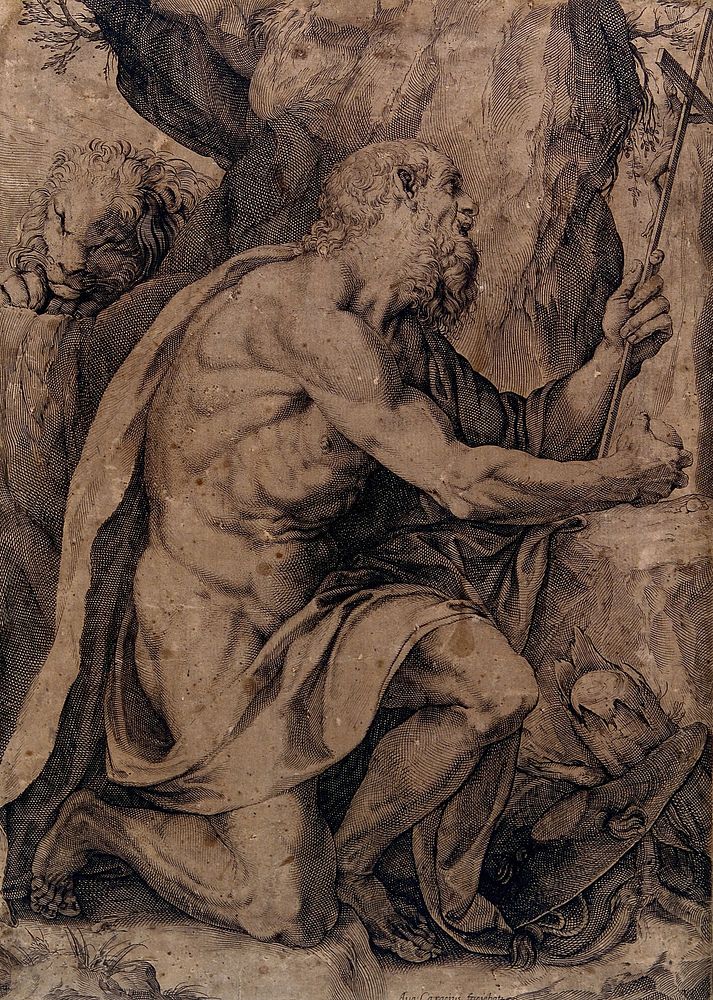 Saint Jerome. Engraving by Agostino Carracci.