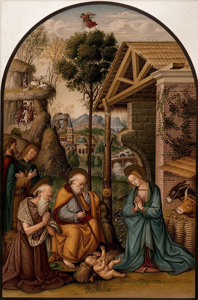 The nativity of Christ. Chromolithograph by W. Greve after Fattorini after B. Betti, il Pintoricchio.