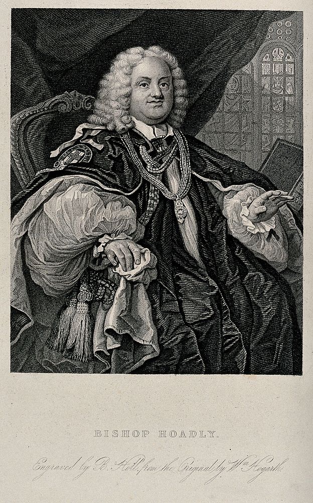 Benjamin Hoadly, Bishop of Winchester. Steel engraving by B. Holl after W. Hogarth.