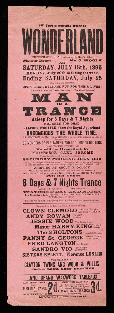 There is something coming to Wonderland (Whitechapel Road), adjoining St. Mary's Station) ... on Saturday, July 18th, 1896…