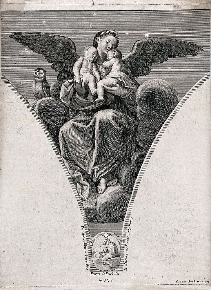 Night. Engraving by G.H. Frezza, 1704, after P. de Petris, after F. Albani.