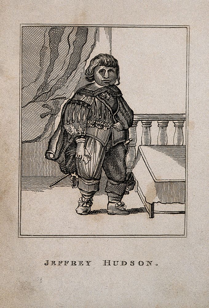 Jeffery Hudson, a dwarf. Wood engraving.