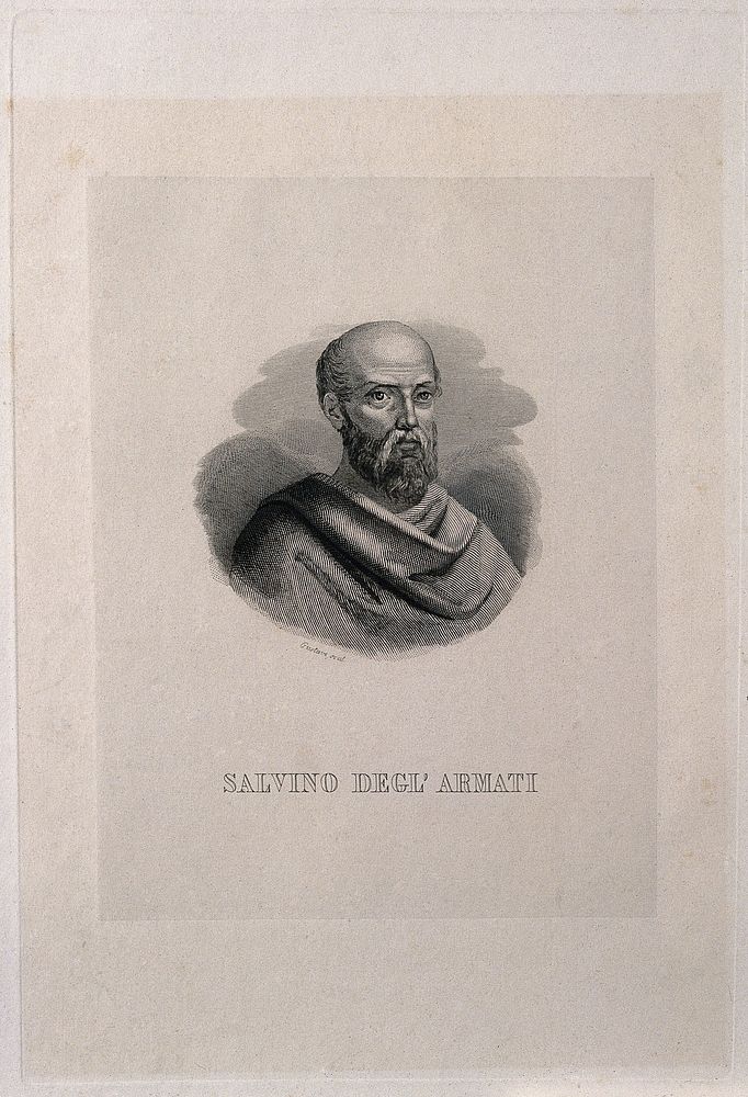 Salvino degli Armati. Line engraving by Gustave.