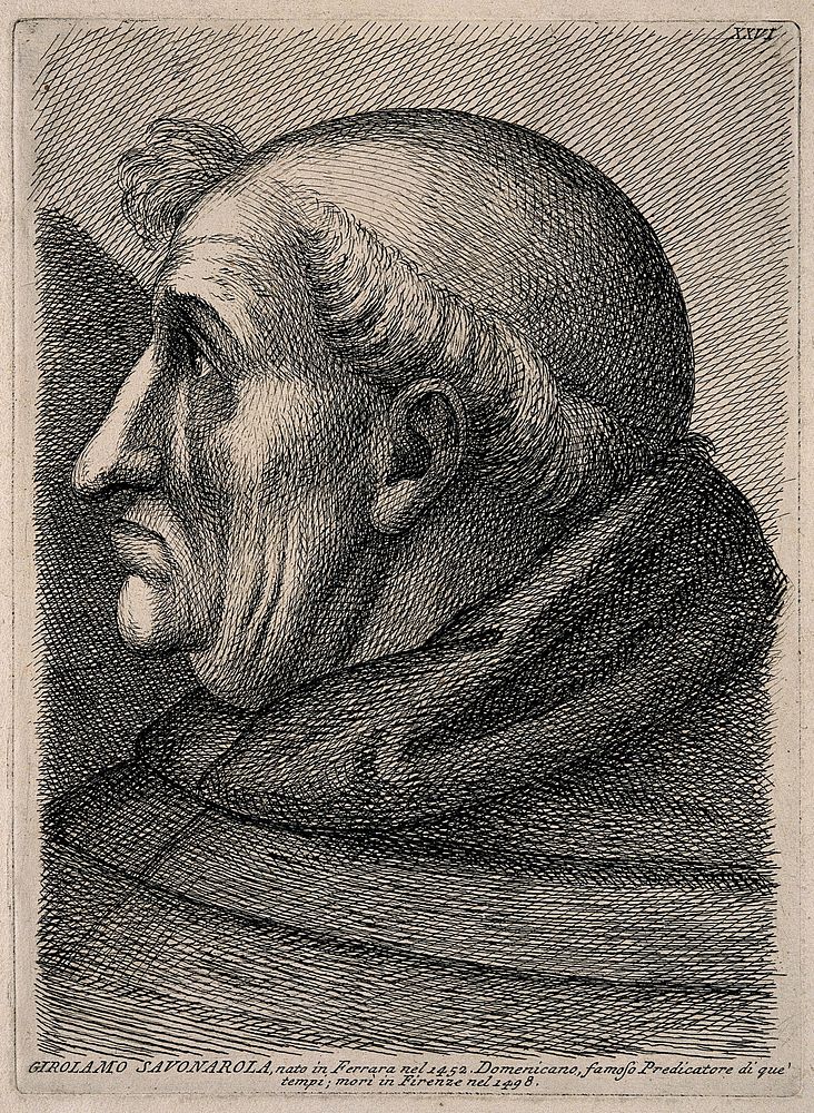 Girolamo Savonarola. Etching.