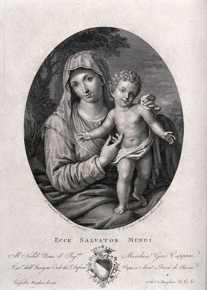 Saint Mary (the Blessed Virgin) with the Christ Child. Engraving by A. Morghen after A. Cavallucci.