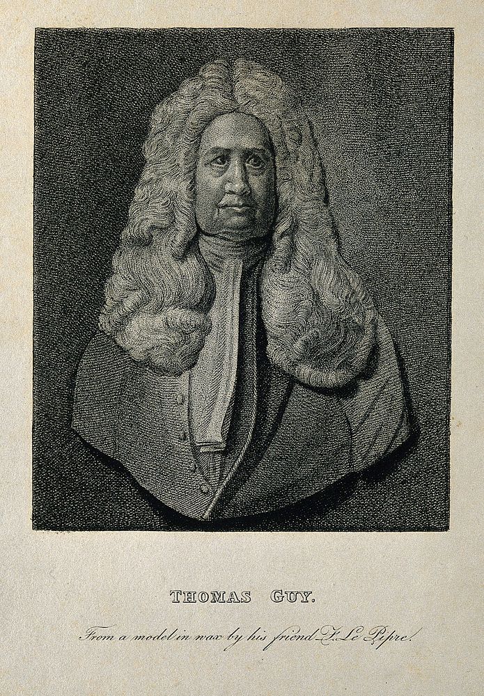 Thomas Guy. Stipple engraving after a wax model by F. Le Pipre.