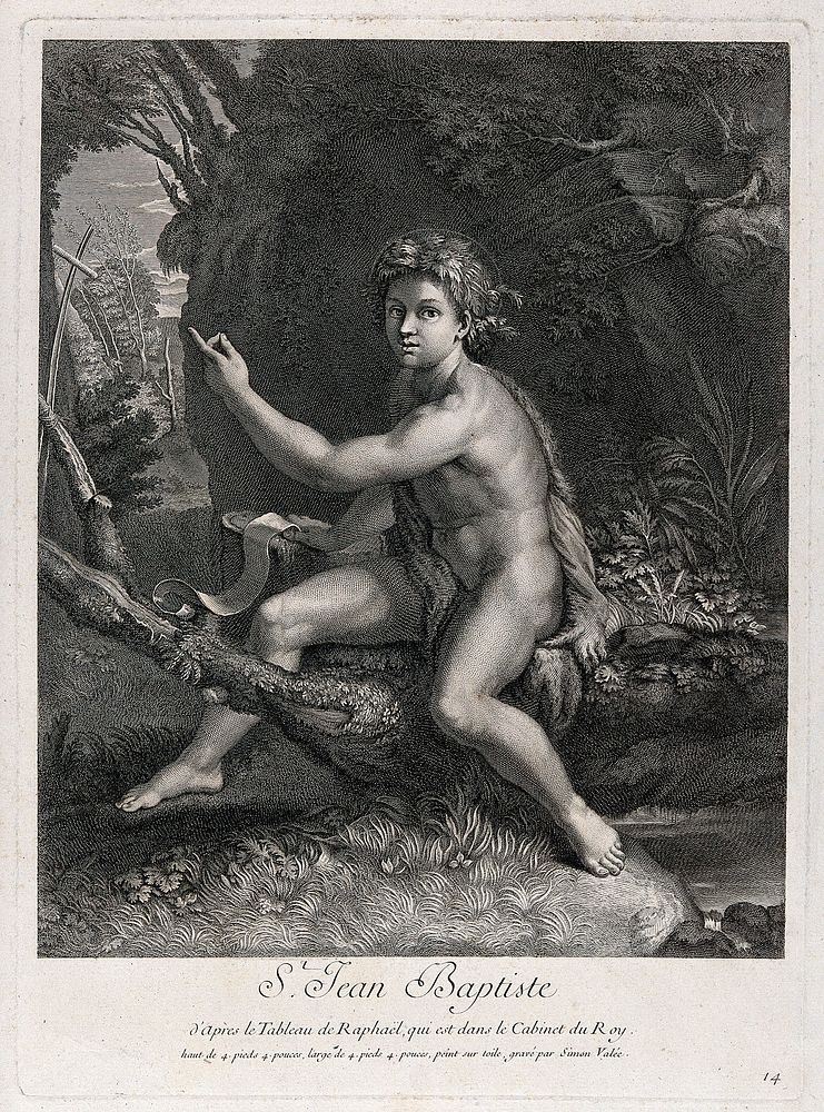 Saint John the Baptist. Engraving by S. Vallée after Raphael.