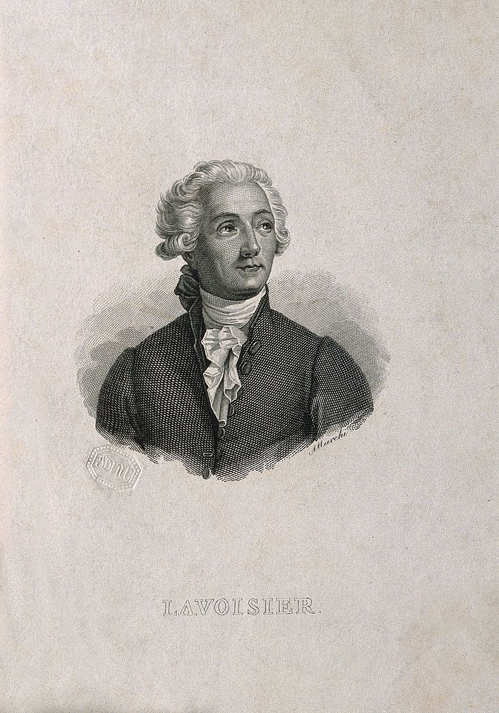 Antoine Laurent Lavoisier. Line engraving by A. Marchi after J. L. David.