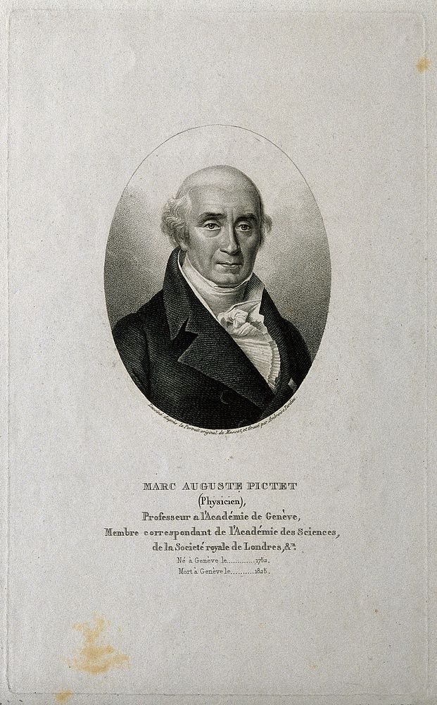 Marc-Auguste Pictet. Stipple engraving by A. Tardieu after F. Massot, 1809.