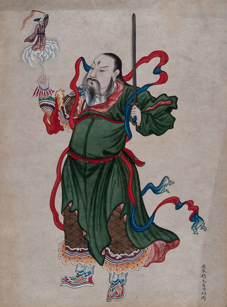 A Chinese deity . Gouache.
