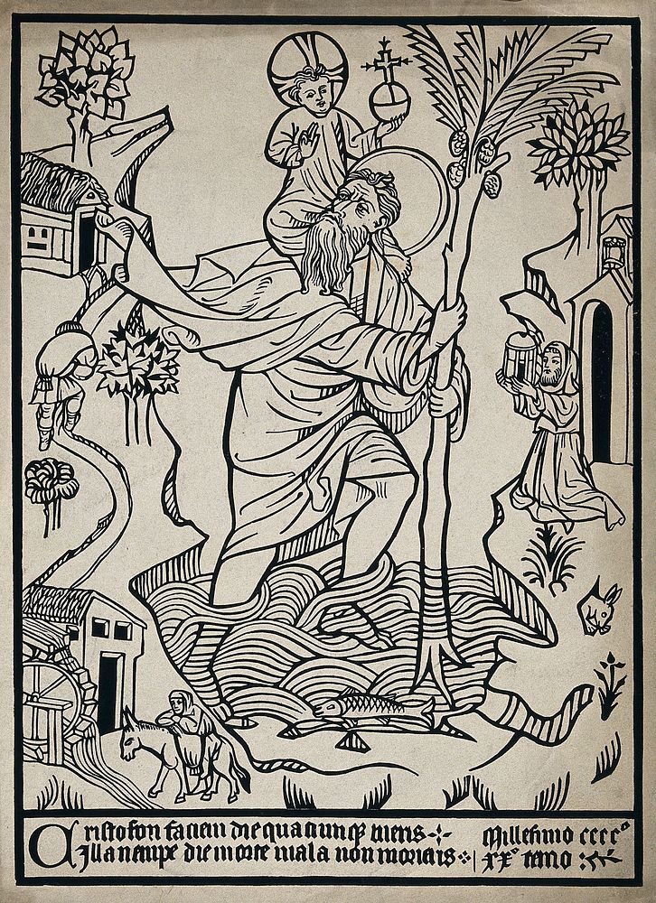 Saint Christopher. Woodcut attributed to W.Y. Ottley.