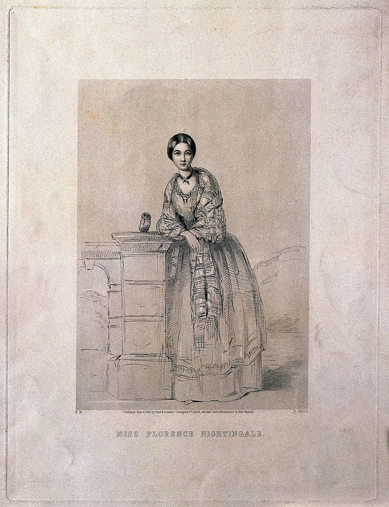 Florence Nightingale. Stipple engraving by F. Holl, 1855, after Parthenope Nightingale.