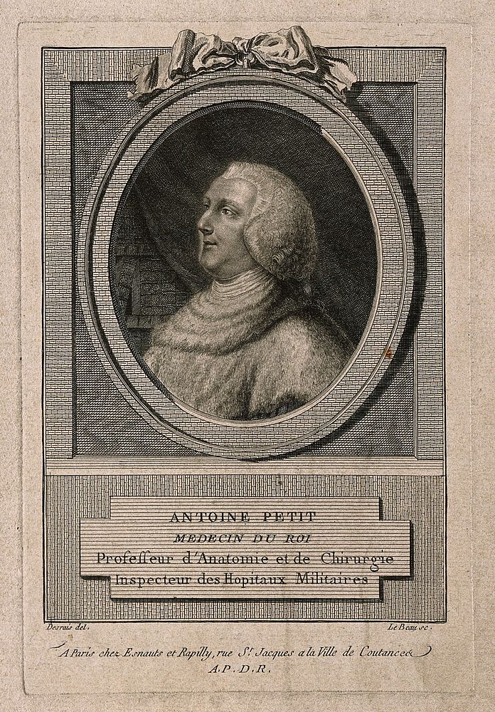 Antoine Petit. Line engraving by P.A. Le Beau after C.-L. Desrais.